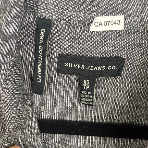 Silver Jeans Co. Emma-Boyfriend Fit Linen Blend Charcoal Long Sleeve XS Blouse - Picture 3 of 12